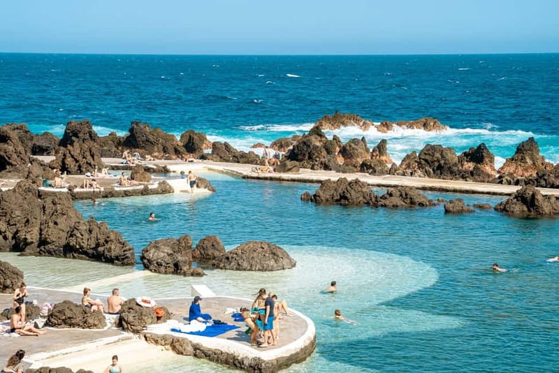Madeira: Skywalk, Porto Moniz, Seixal, and Fanal 4WD Tour - Seixal black sand beach and Poças das Lesmas rock formations